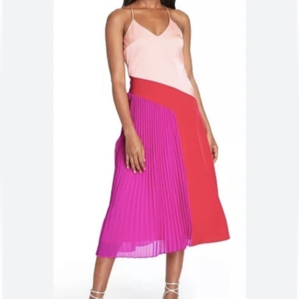 CUSHNIE X Target satin dress sleeveless lined pleated skirt pink red size 12 NWT